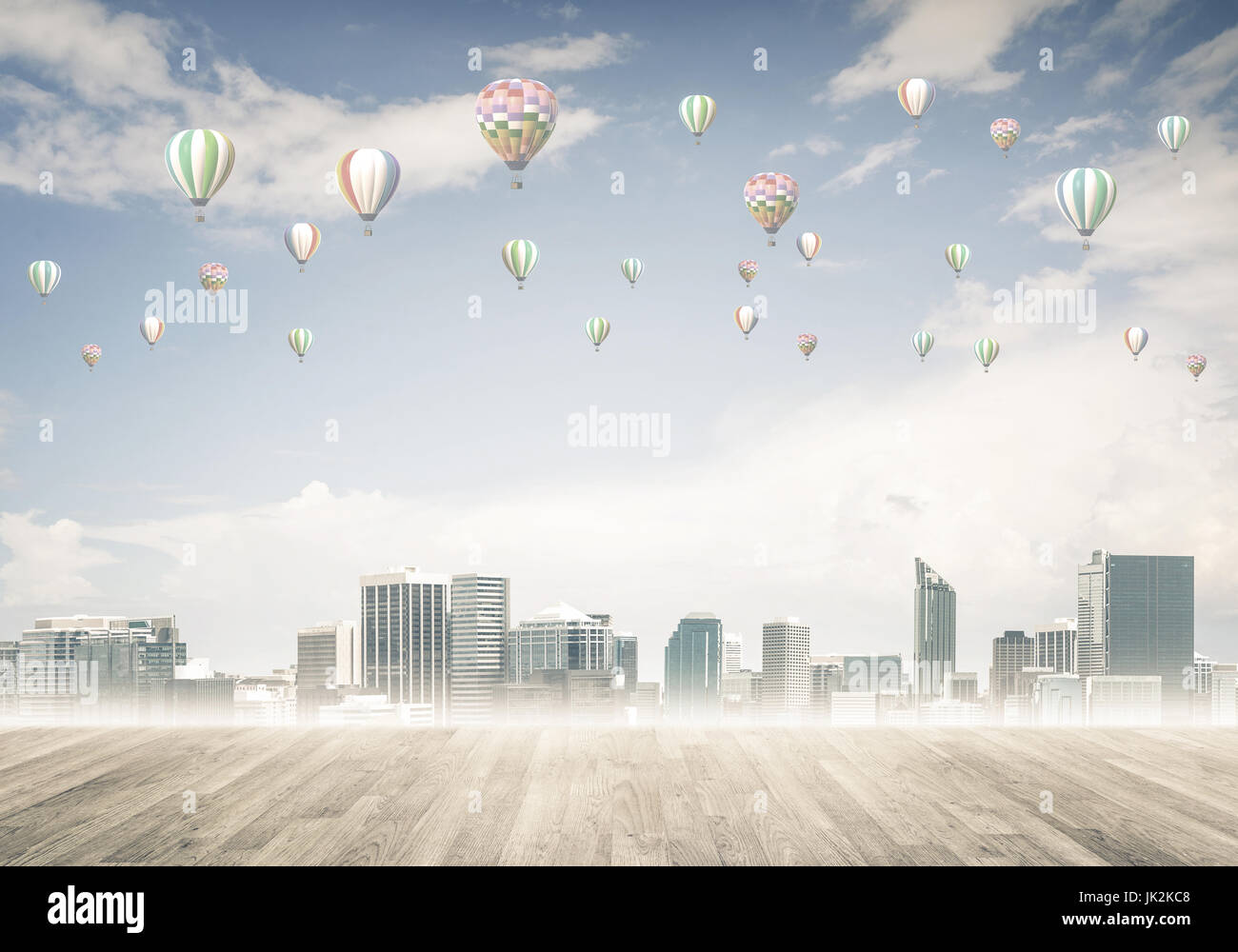 Concept of air pollution concept with aerostats flying above cit Stock ...