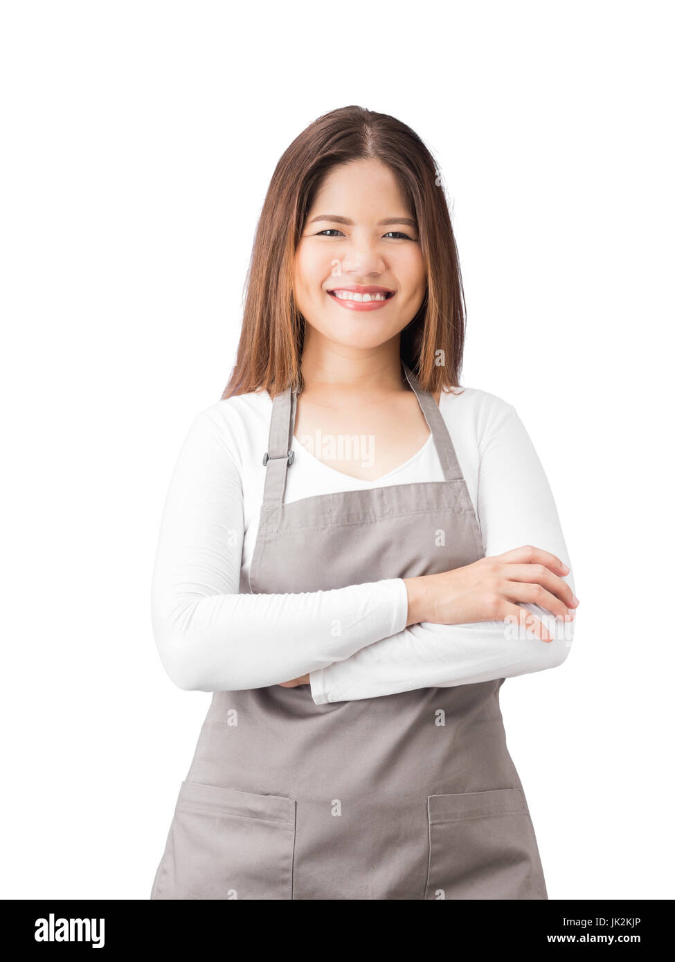 asian worker wearing apron isolated on white Stock Photo - Alamy