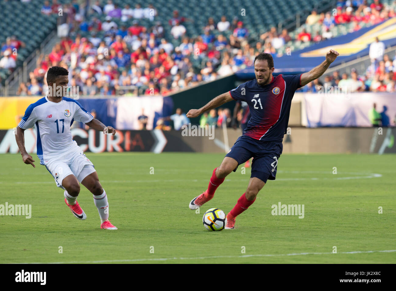 Philadelphia, PA USA - July 19, 2017: Marco Urena (21) of Panama defends during 2017 Gold Cup quaterfinal game against Costa Rica Costa Rica won 1 - 0 Stock Photo