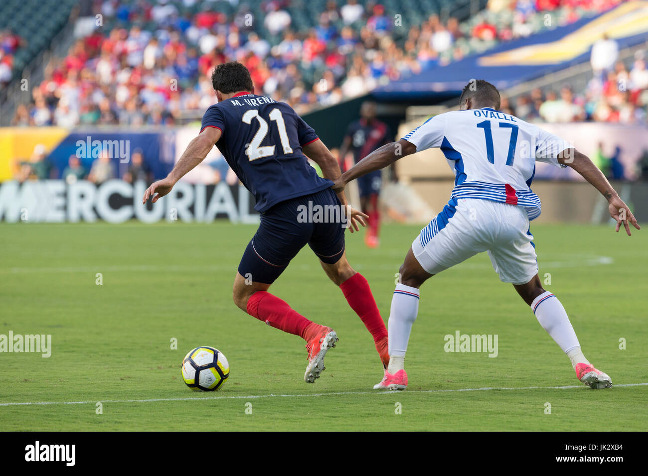 Philadelphia, PA USA - July 19, 2017: Marco Urena (21) of Panama controls ball during 2017 Gold Cup quaterfinal game against Costa Rica Costa Rica won 1 - 0 Stock Photo