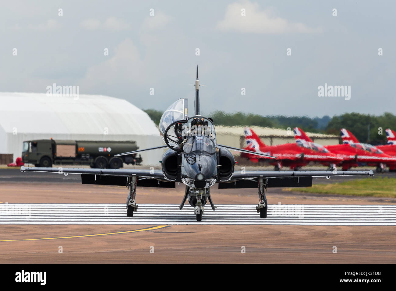 Hawk T.2 from the Royal Air Force taxis across the runway before the 2017 Royal International Air Tattoo at Royal Air Force Fairford in Gloucestershir Stock Photo