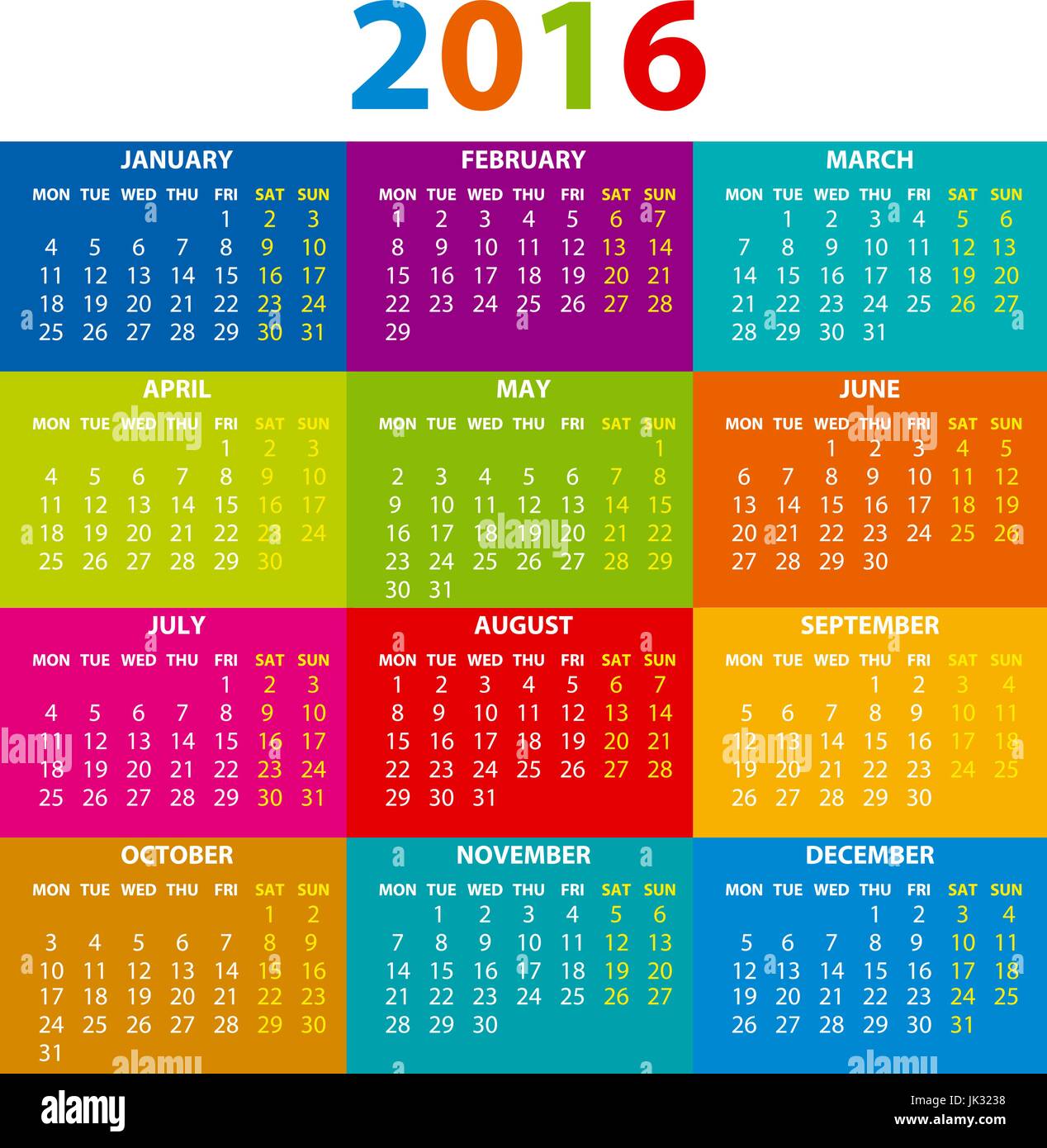 16 Calendar Illustration Art Vector Color Design Stock Vector Image Art Alamy