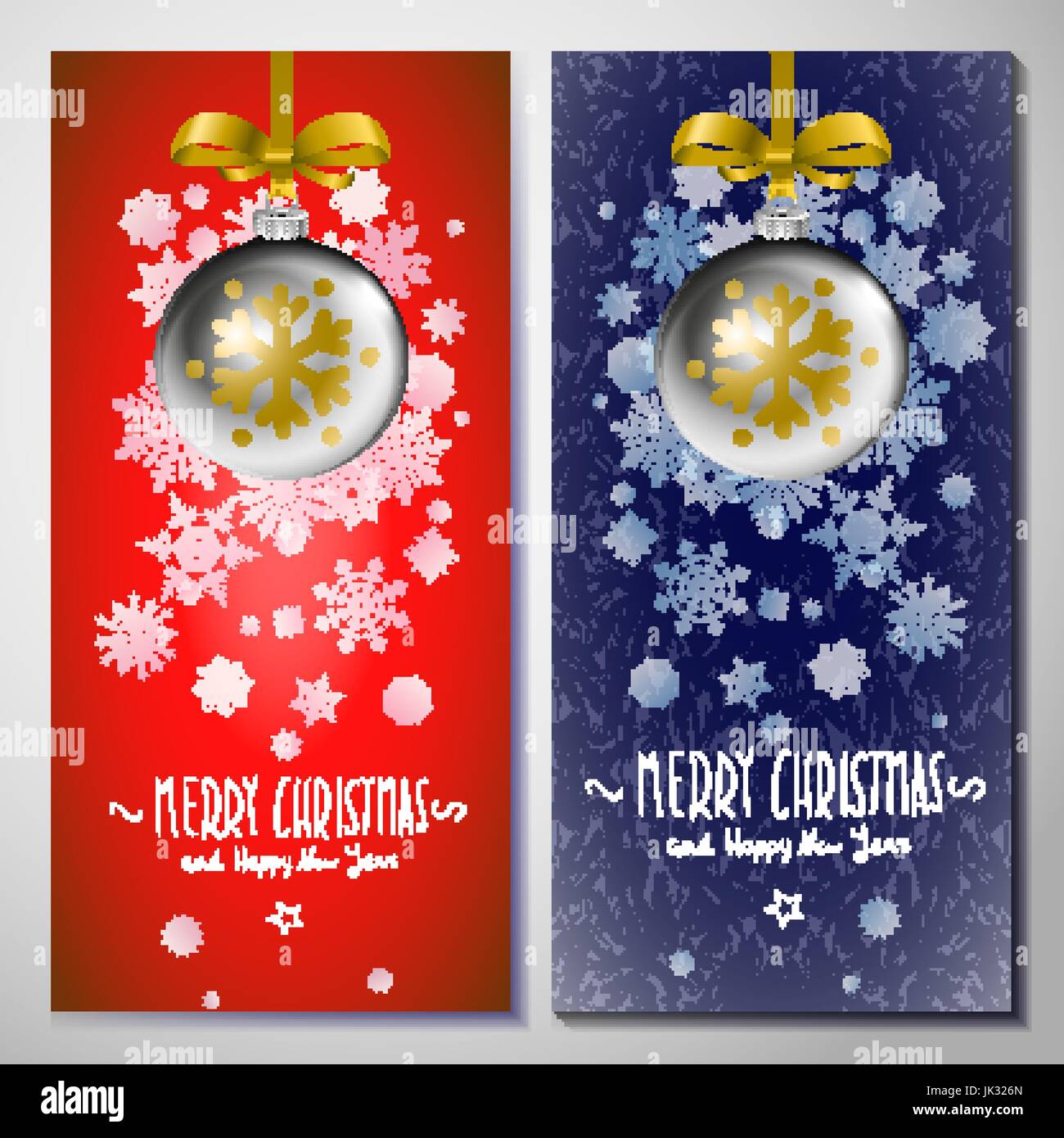 Christmas card with red ball in white snowflakes background, vector ...