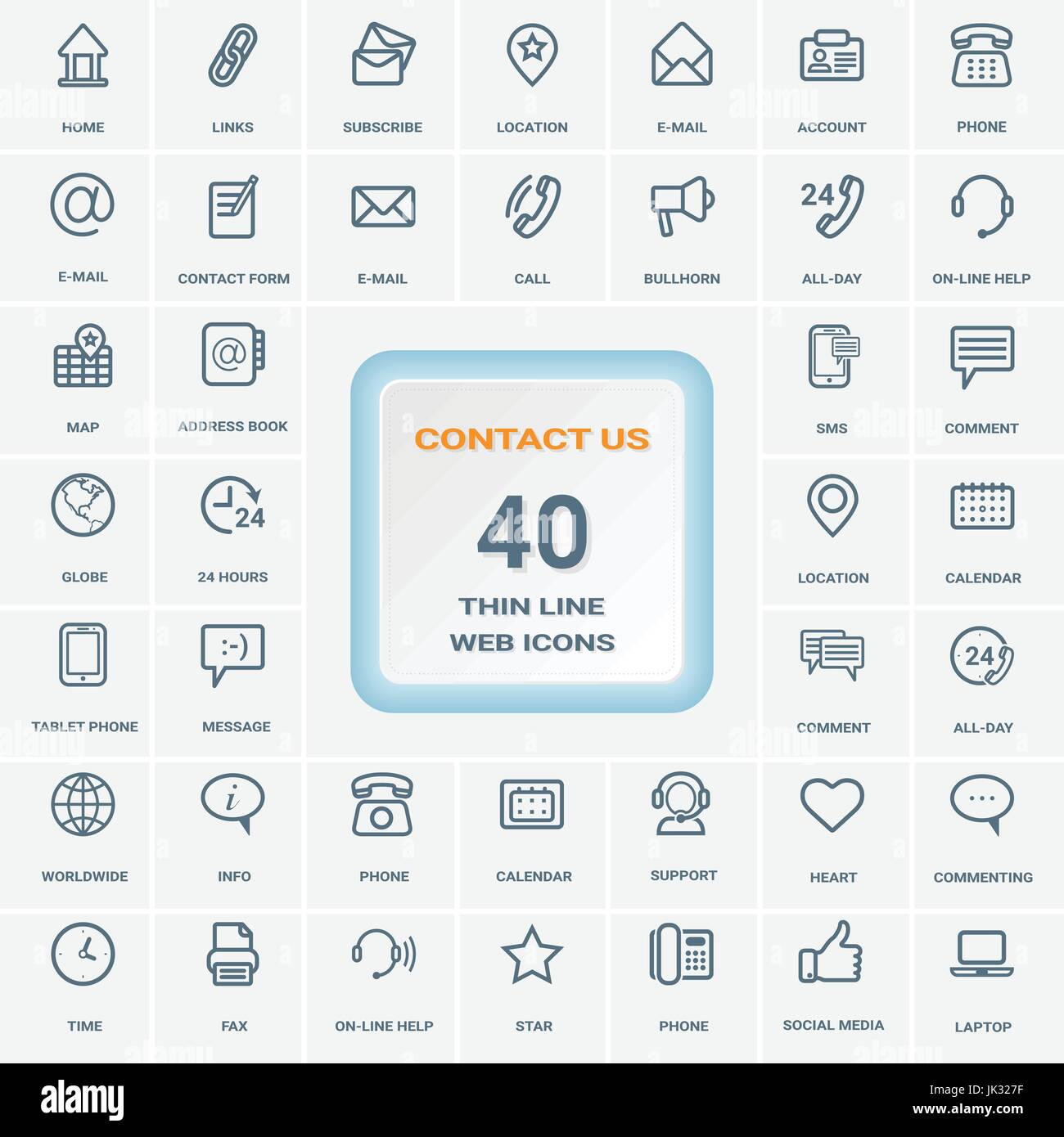 Contact Us - Set Of Thin Line Web Icons Isolated On A Background. Icon ...