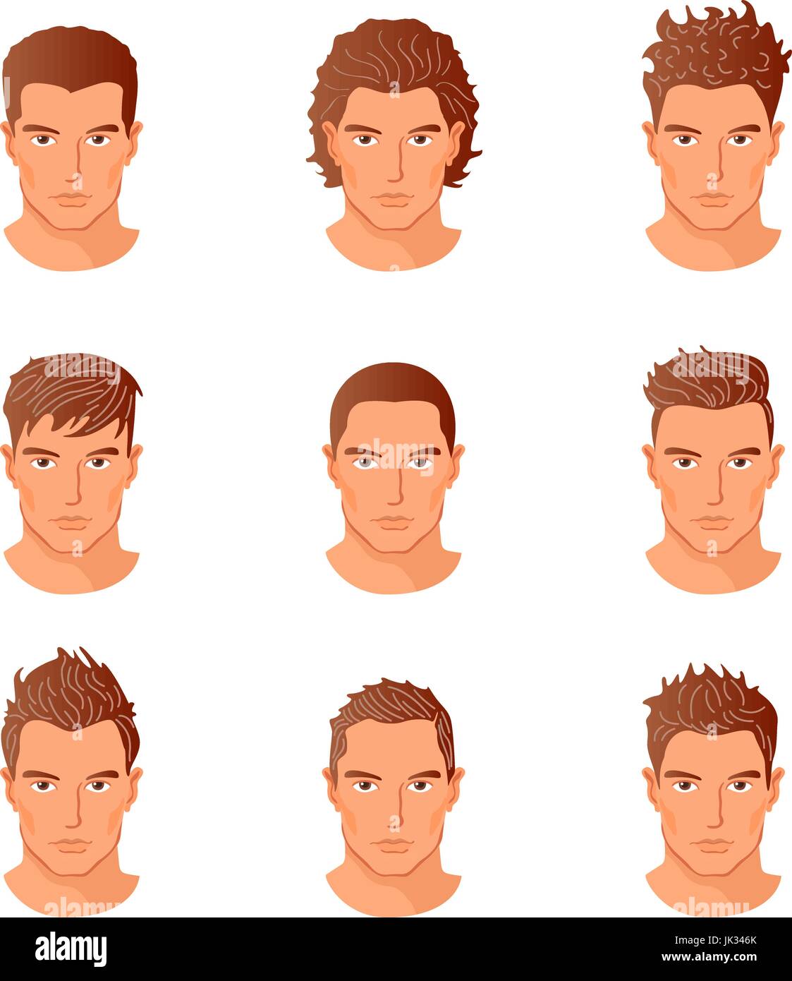Set Of Close Up Different Hair Style Young Men Portraits Isolated