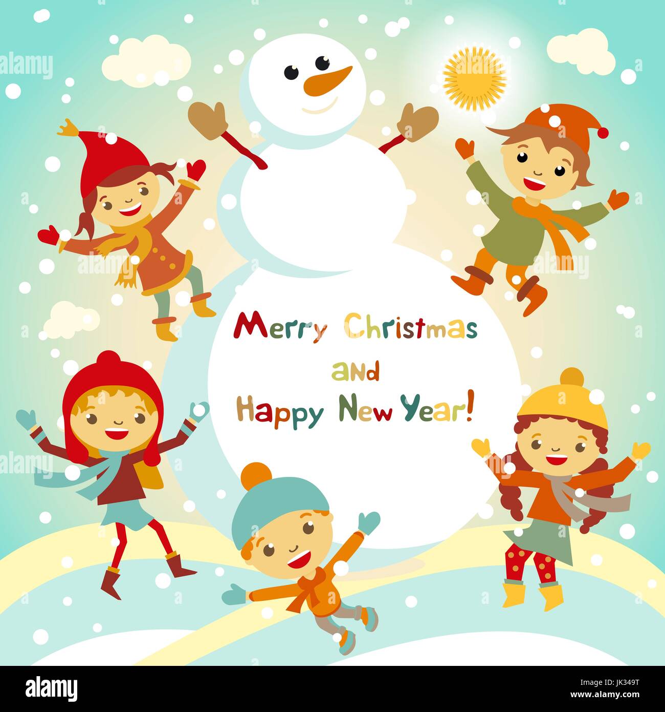 Download Shiny Vector Christmas Background With Funny Snowman And Children Stock Vector Image Art Alamy PSD Mockup Templates