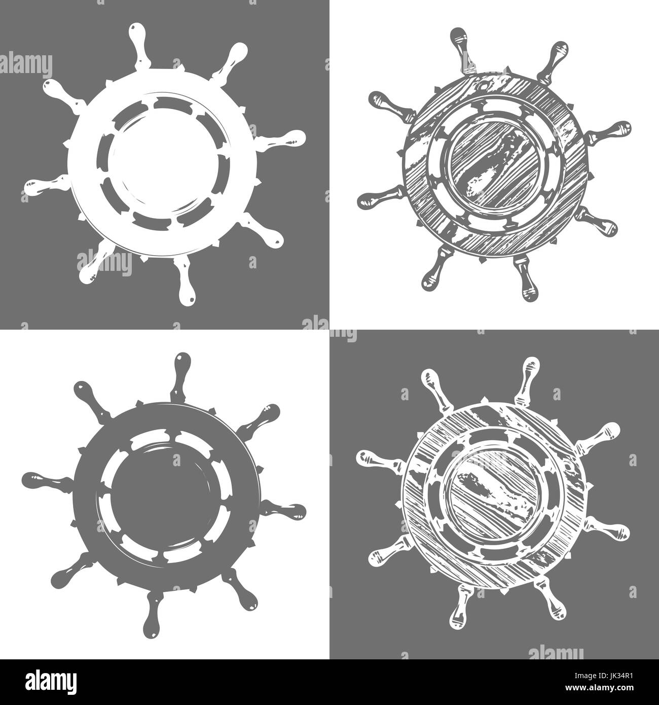 ship wheel marine wooden vintage vector illustration isolated on white ...