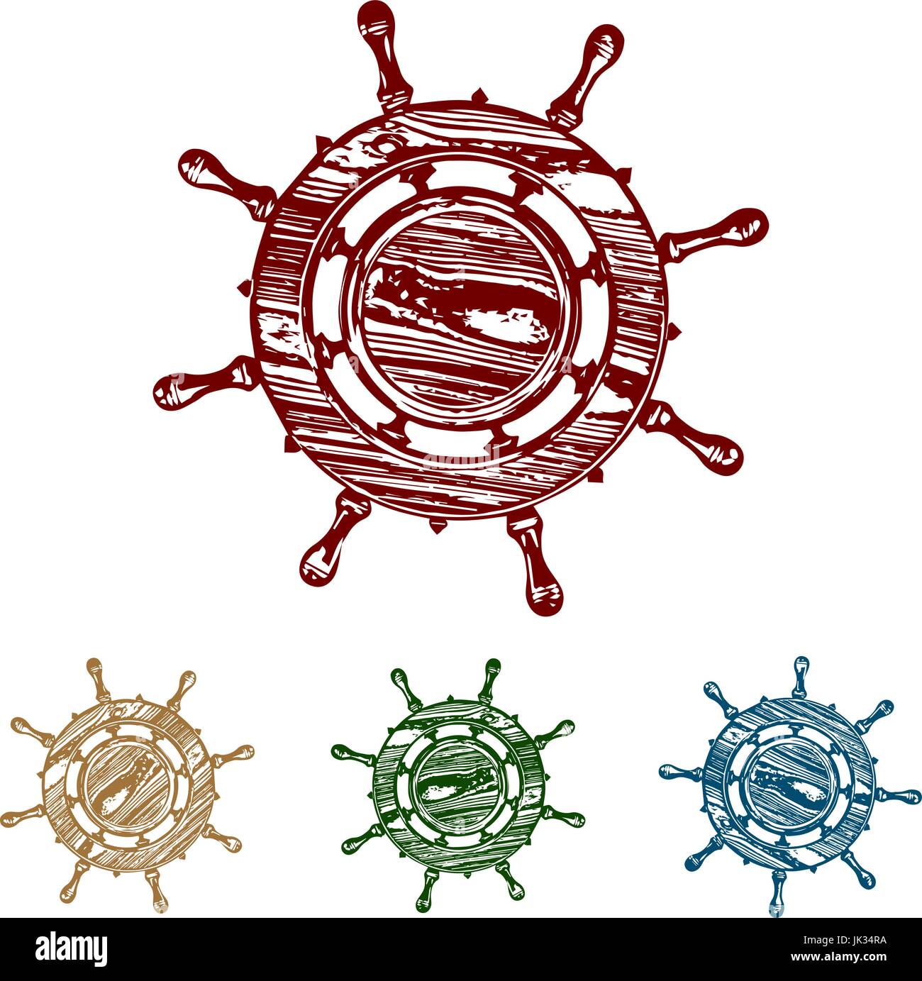 ship wheel marine wooden vintage vector illustration isolated on white ...