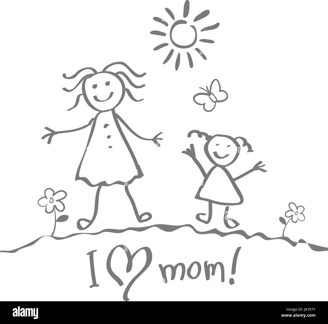 Kids Drawing. The Mother's Day vector heart art happy Stock Vector