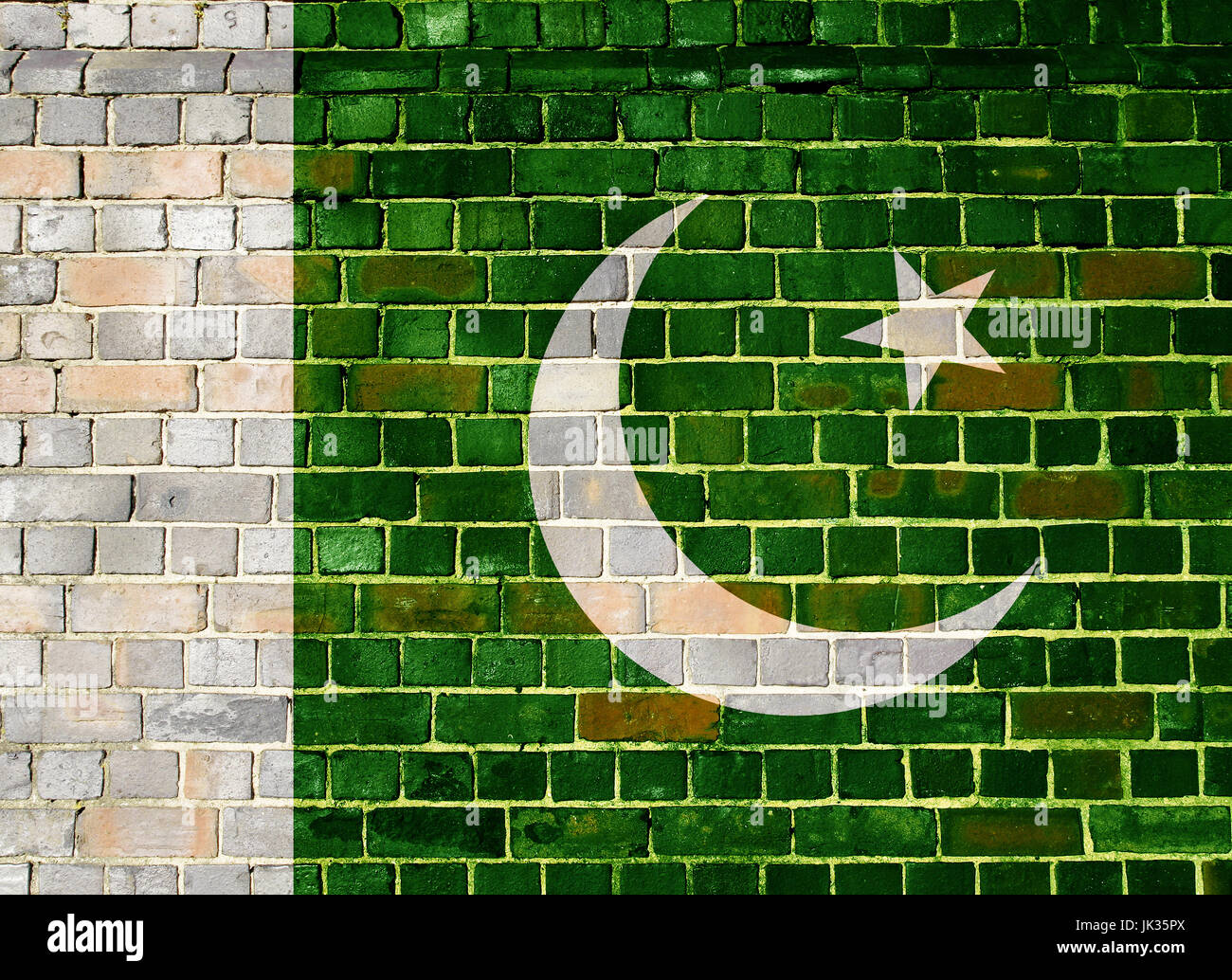 Pakistani flag on an old brick wall background Stock Photo