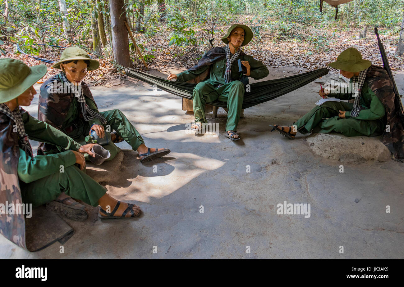 Figures illustrating conditions and what Vietcong fighters wore Cu Chi Tunnels near Saigon Vietnam. Stock Photo