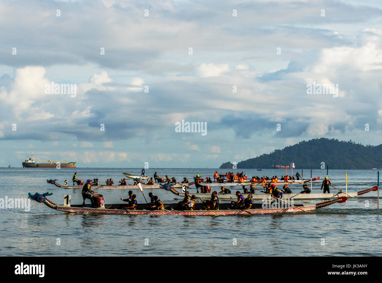 Dragon boat race in Likas bay Chinese annual sporting event in Kota Kinabalu Sabah,East Malaysia Borneo Stock Photo