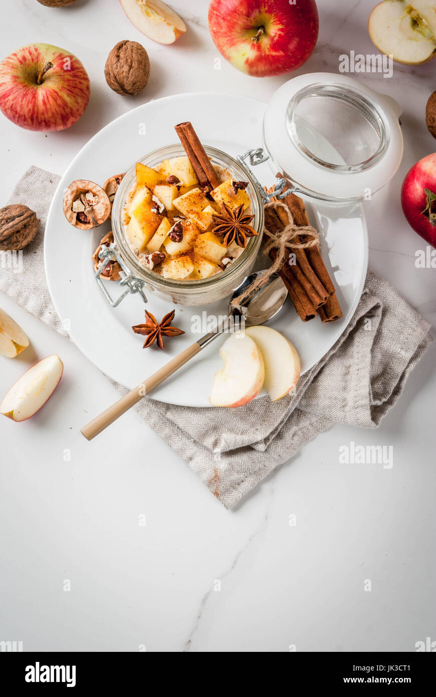 Healthy vegan food. Dietary breakfast or snack. Apple pie overnight