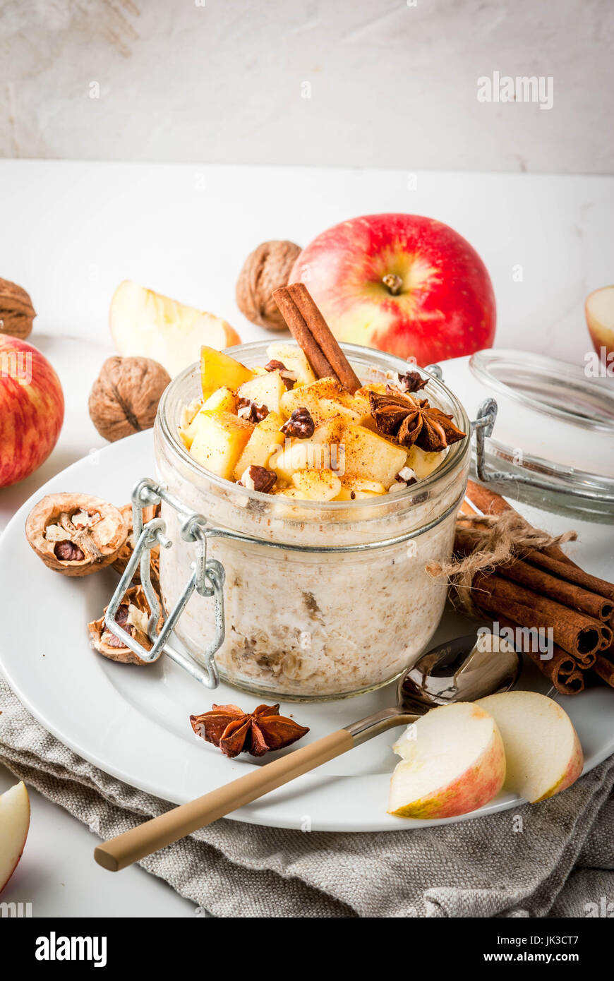 Healthy vegan food. Dietary breakfast or snack. Apple pie overnight