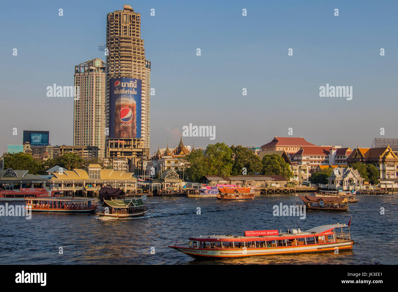 Boats on the Chao Phraya river Bangkok Thailand Stock Photo - Alamy