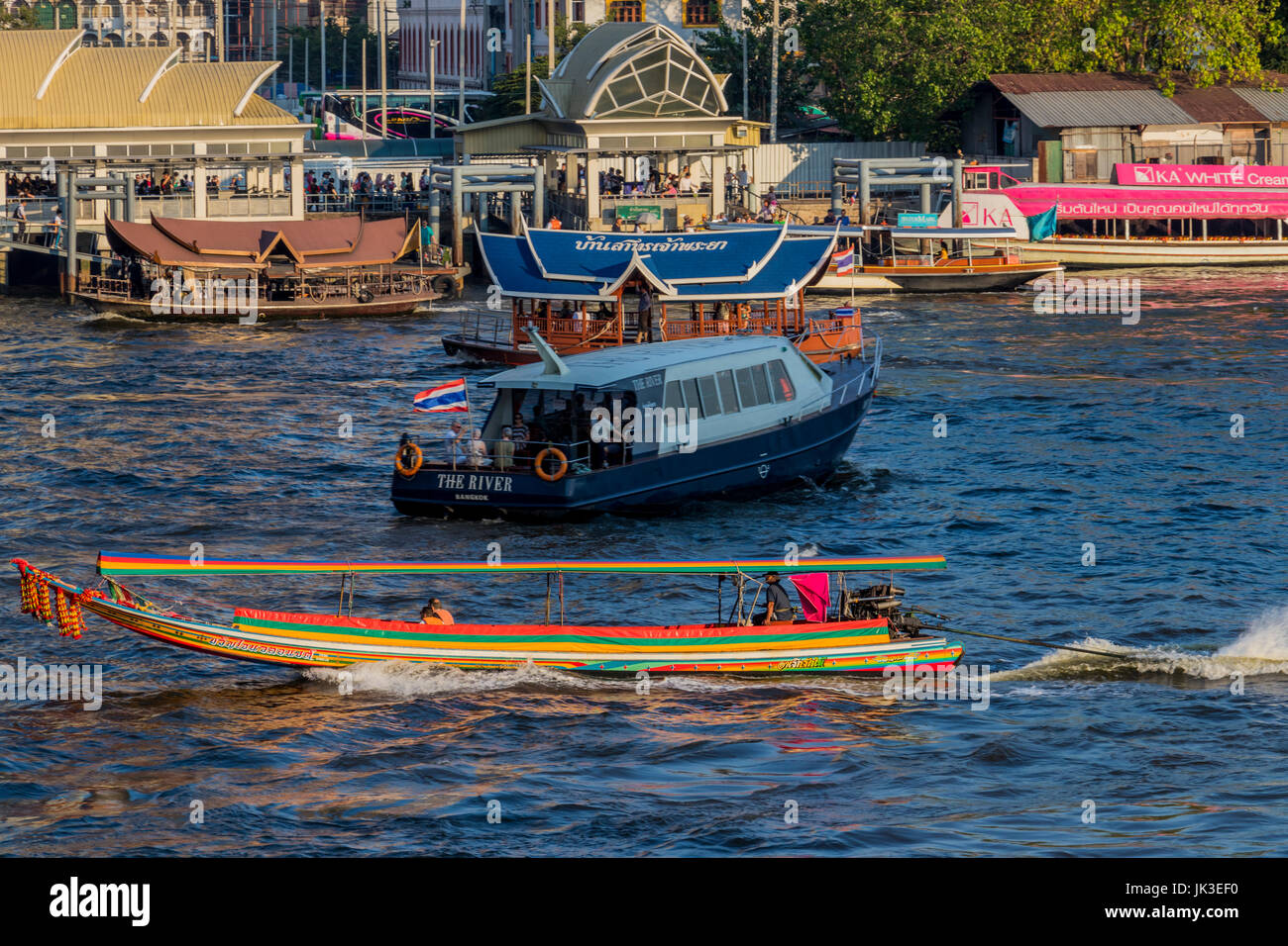 Boats on the Chao Phraya river Bangkok Thailand Stock Photo - Alamy