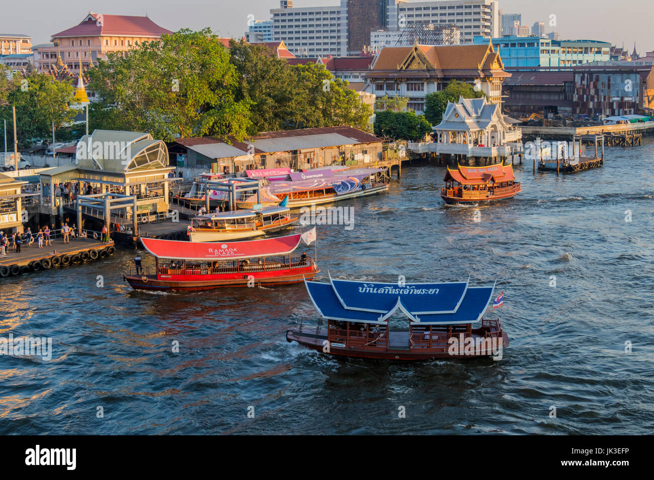 Boats on the Chao Phraya river Bangkok Thailand Stock Photo - Alamy