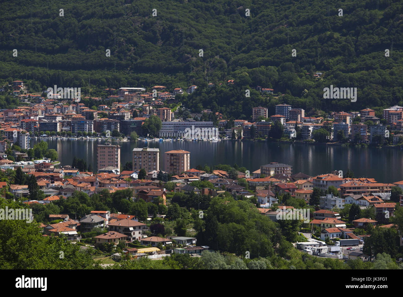 Italy, Piedmont, Lake Orta, Omegna, high angle town view Stock Photo