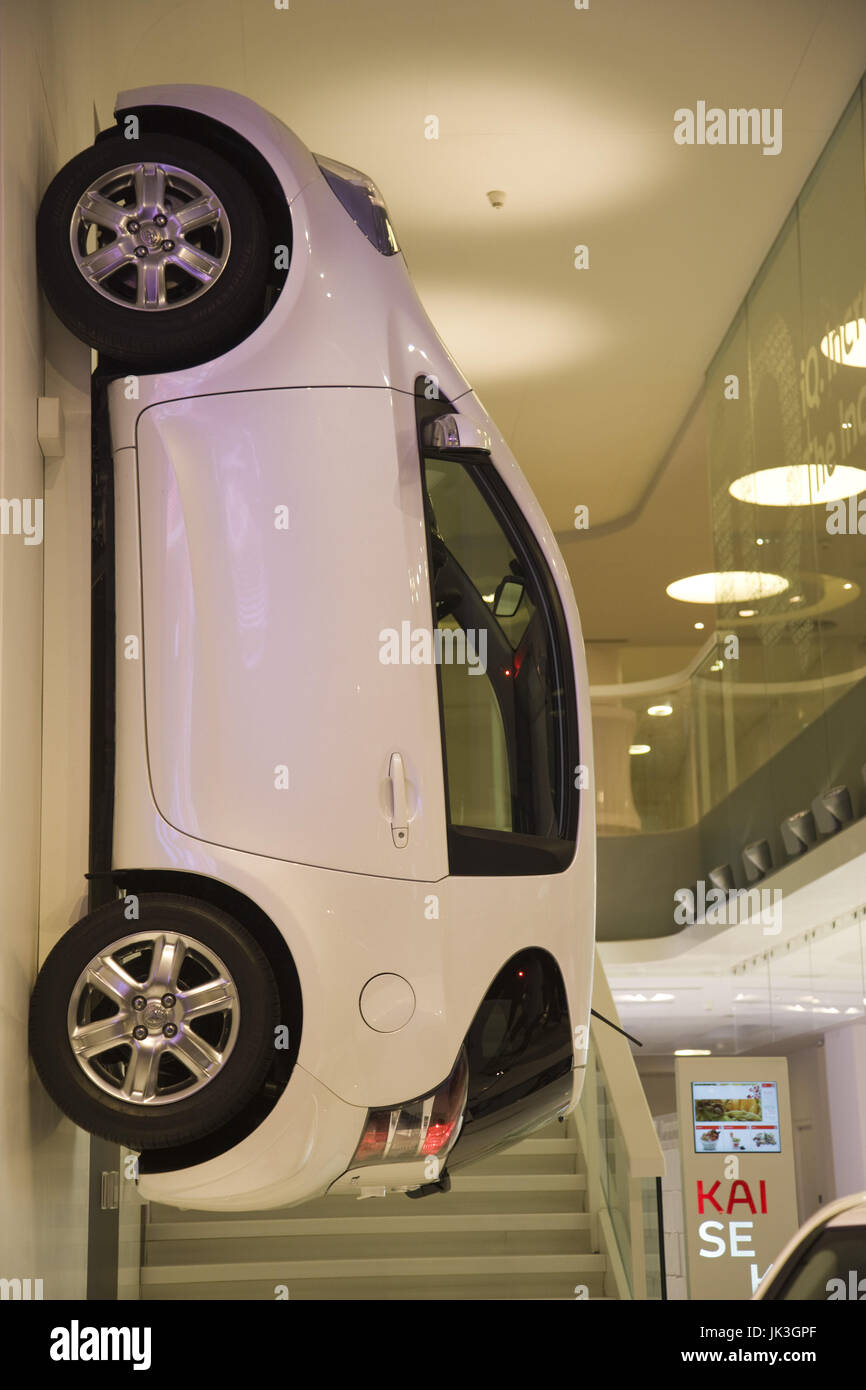 France, Paris, Toyota Automobile showroom on the Champs Elysees, Toyota iQ micro car, challenger to the Smart Car Stock Photo
