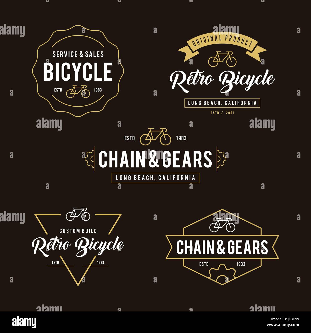Set of bicycle in Retro Styled design badges Stock Vector
