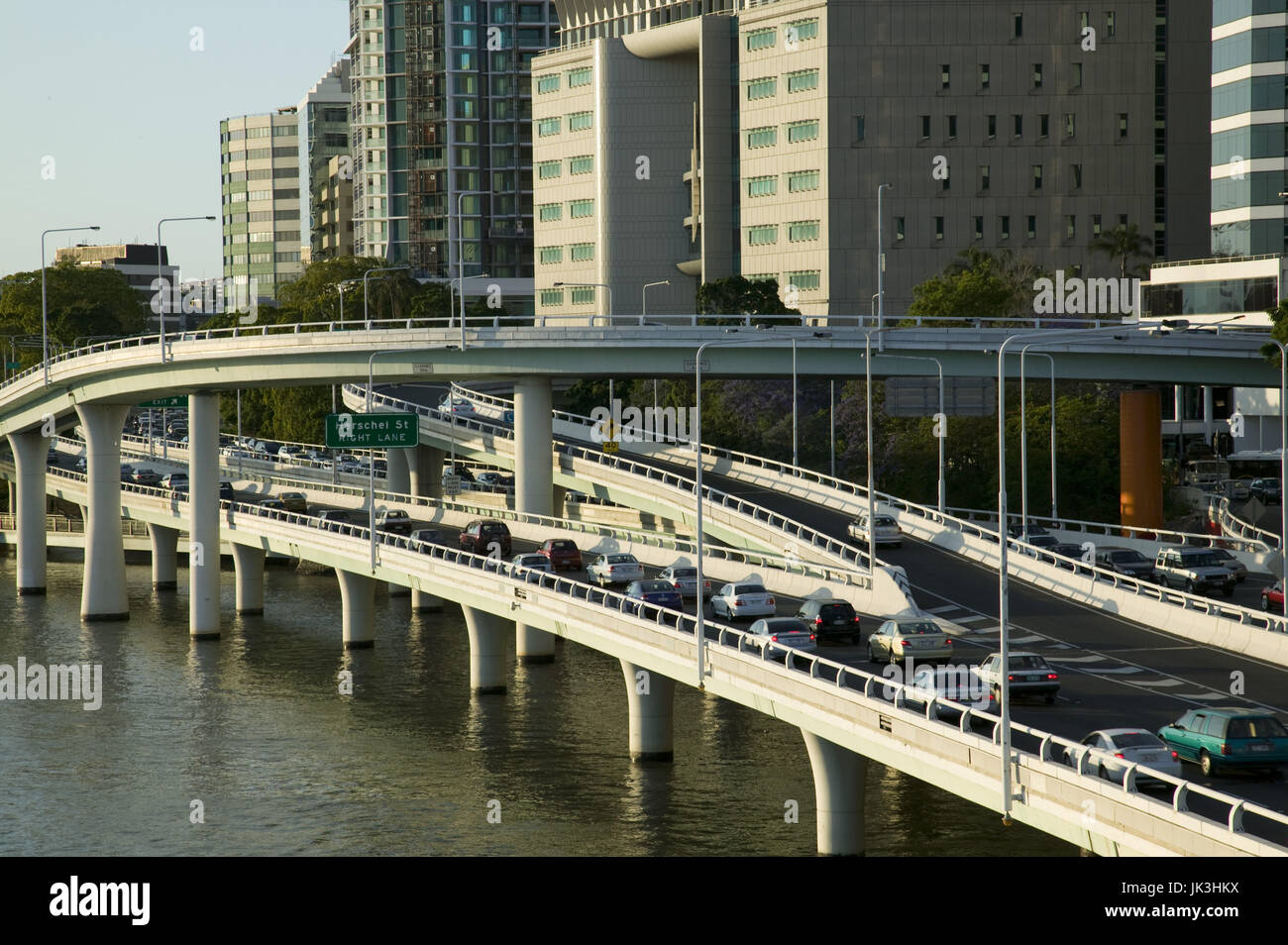 Australia, Queensland, Brisbane, Rush Hour Traffic along the Riverside Expressway, Stock Photo
