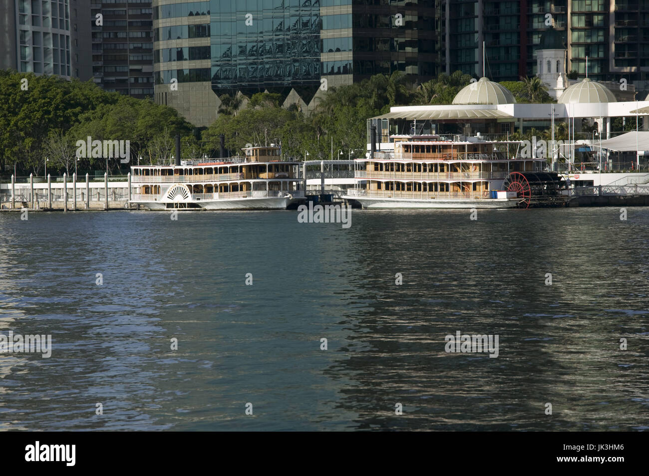 Australia, Queensland, Brisbane, Riverboats at the Riverside Centre along the Brisbane River, Stock Photo