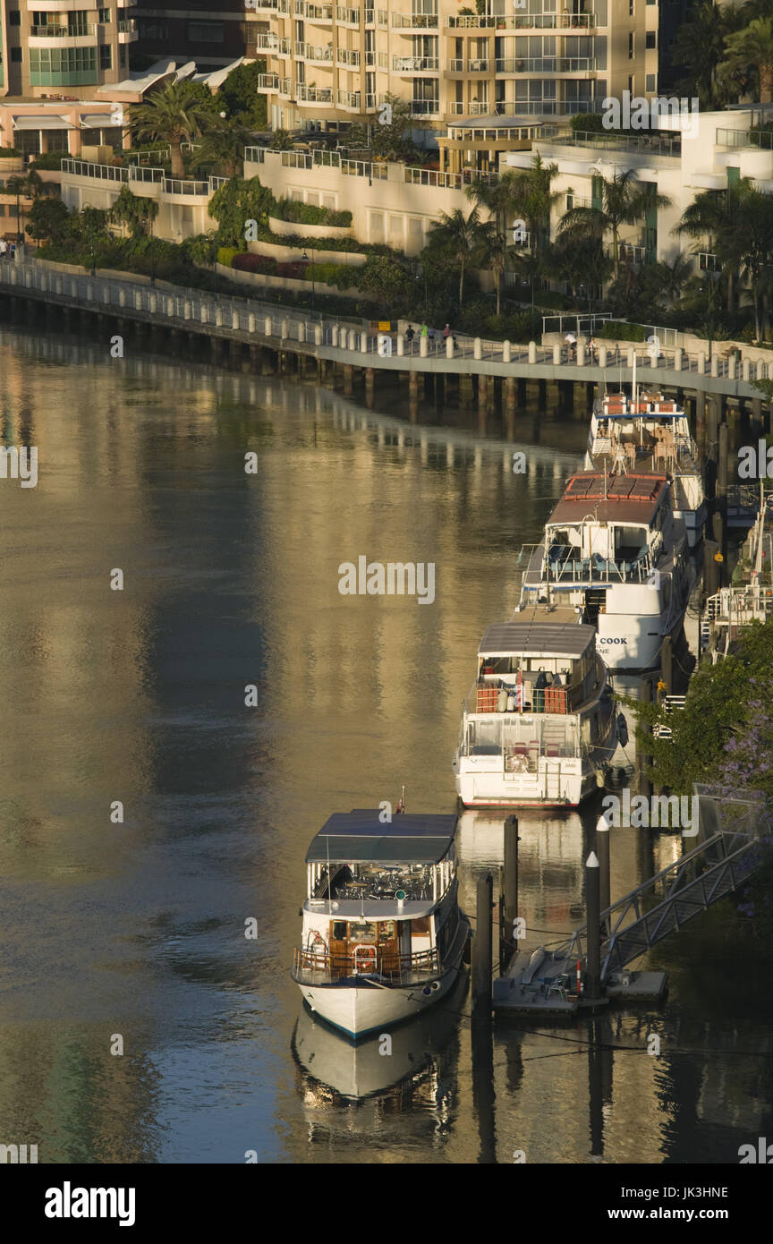 Australia, Queensland, Brisbane, Morning view of Brisbane River Marina by Riverside Centre, Stock Photo