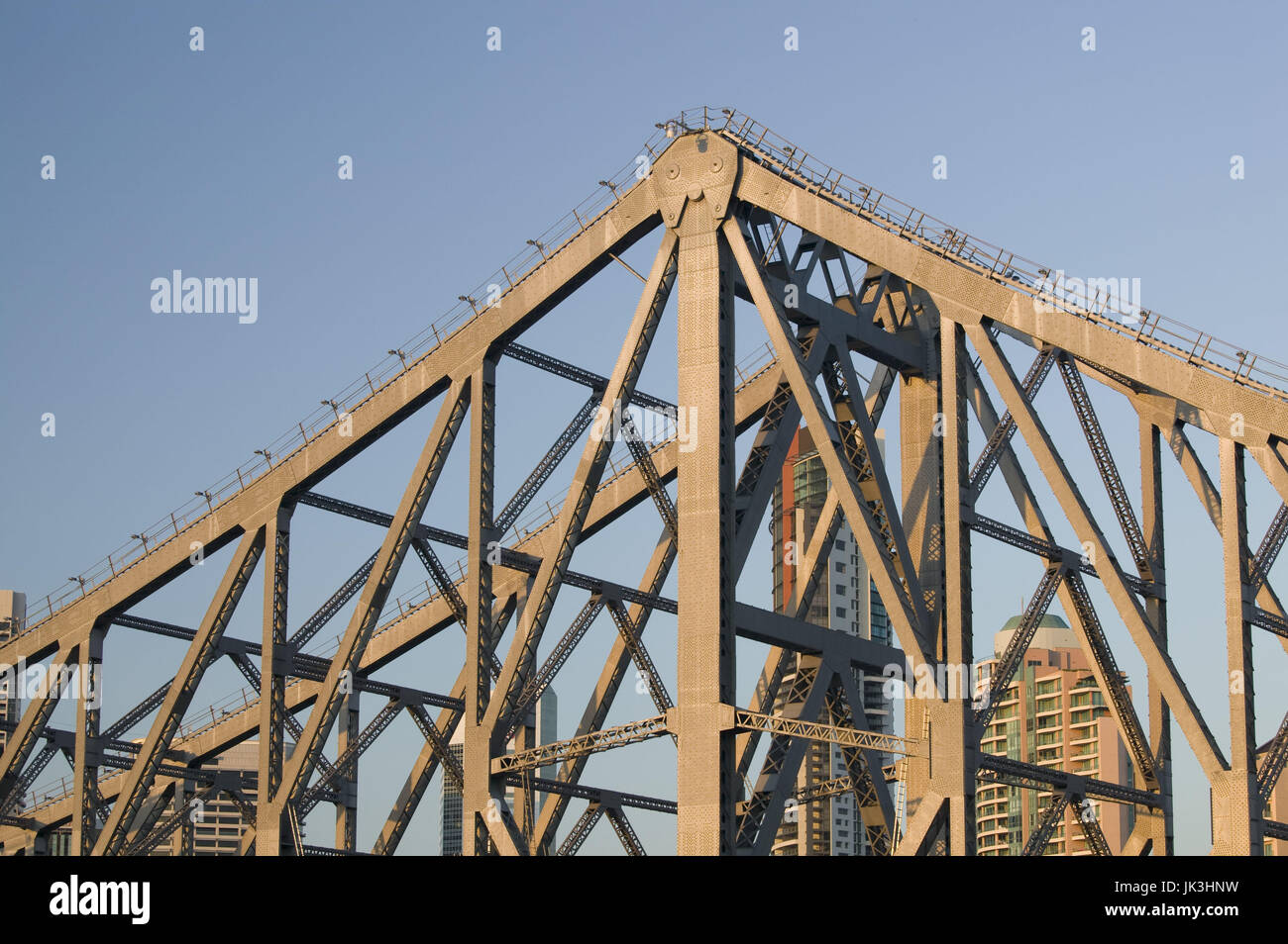 Australia, Queensland, Brisbane, Dawn view of the Story Bridge with Riverside Centre Highrises, Stock Photo