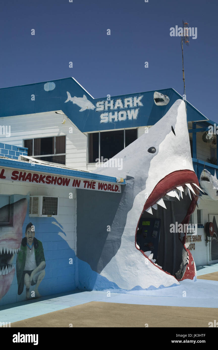 Australia, Queensland, Fraser Coast, Hervey Bay, Entrance to the Shark Show, Stock Photo