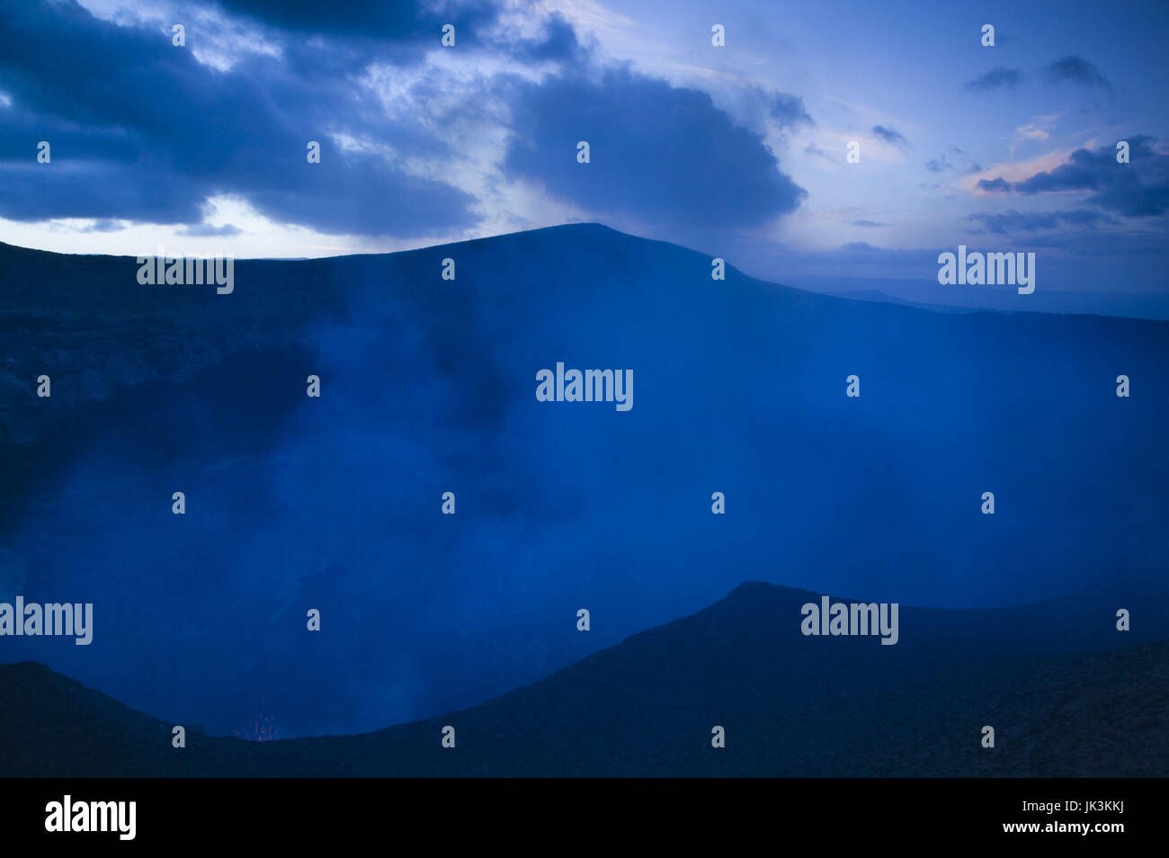 Vanuatu, Tanna Island, Mt. Yasur Volcano, elevation 361 meters, Volcano Rim Steam, Dusk, Stock Photo