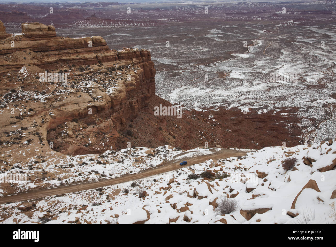 USA, Utah, Moki Dugway, dirt road switchbacks, winter Stock Photo Alamy