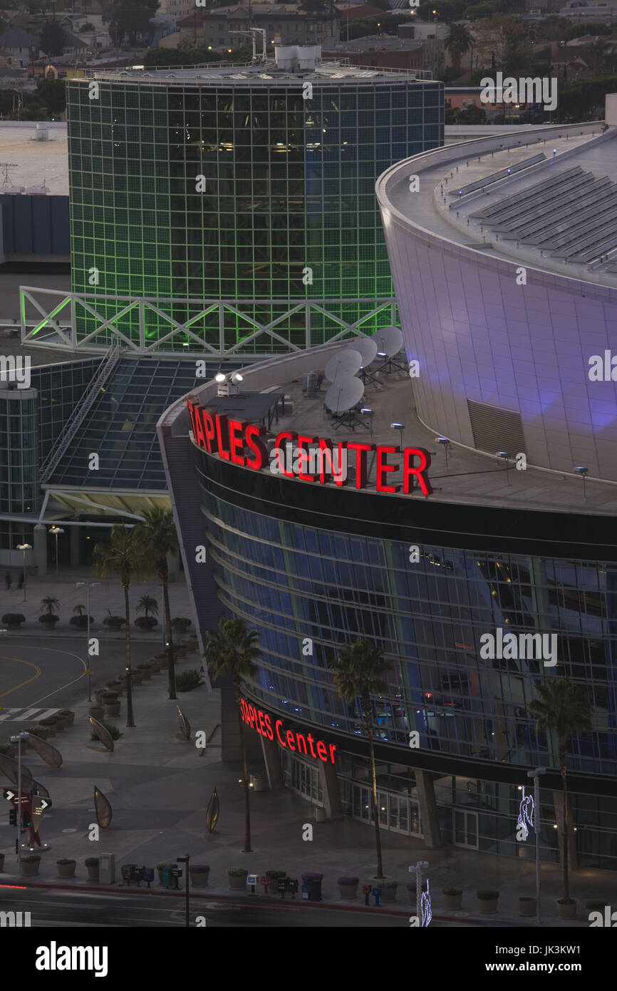 USA, California, Los Angeles, Downtown, aerial of Staples Center, dusk Stock Photo Alamy