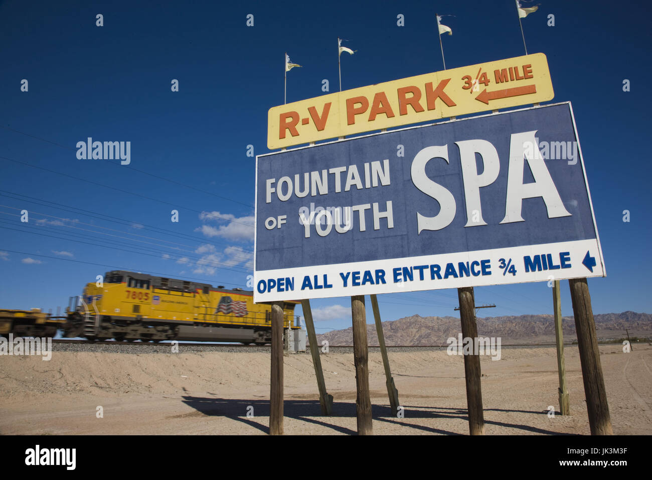 USA, California, Bombay Beach, Salton Sea area, sign for the Fountain of Youth Spa Stock Photo