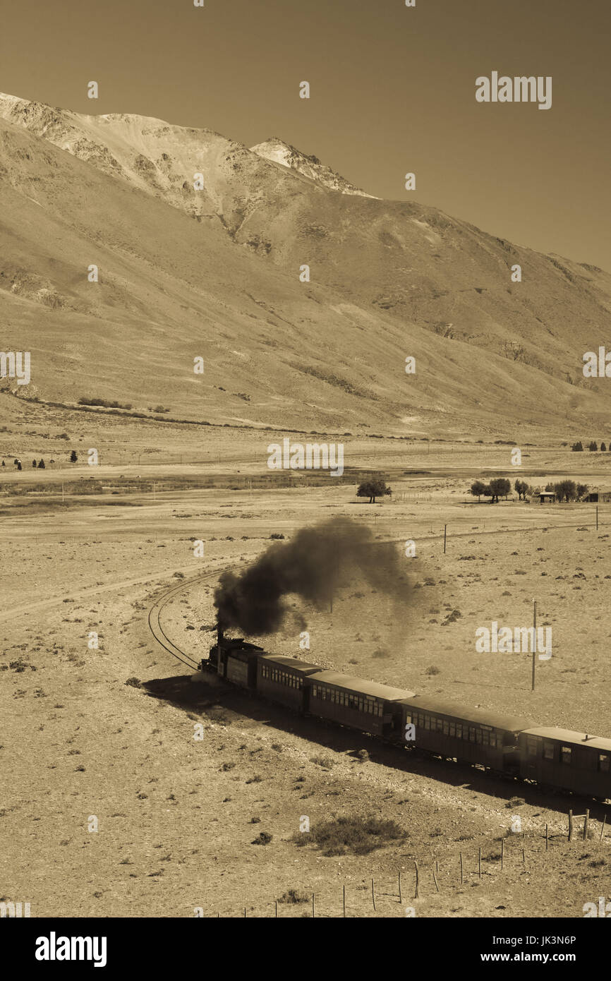 Argentina, Patagonia, Chubut Province, Esquel, La Trochita narrow guage steam train, Old Patagonian Express Stock Photo