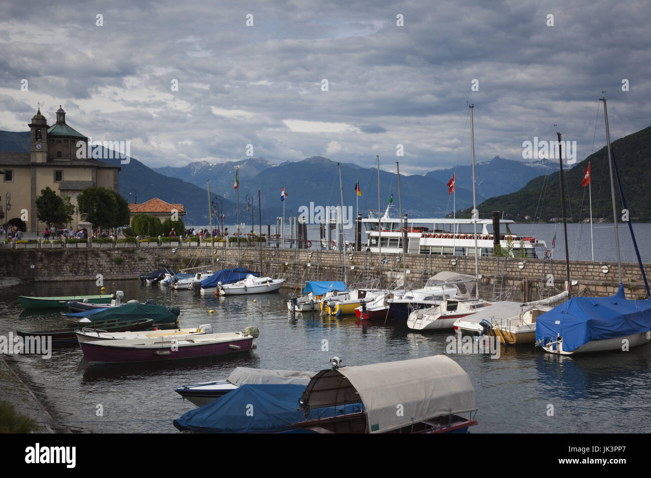 Italy, Piedmont, Lake Maggiore, Cannobio, lake ferry harbor Stock Photo