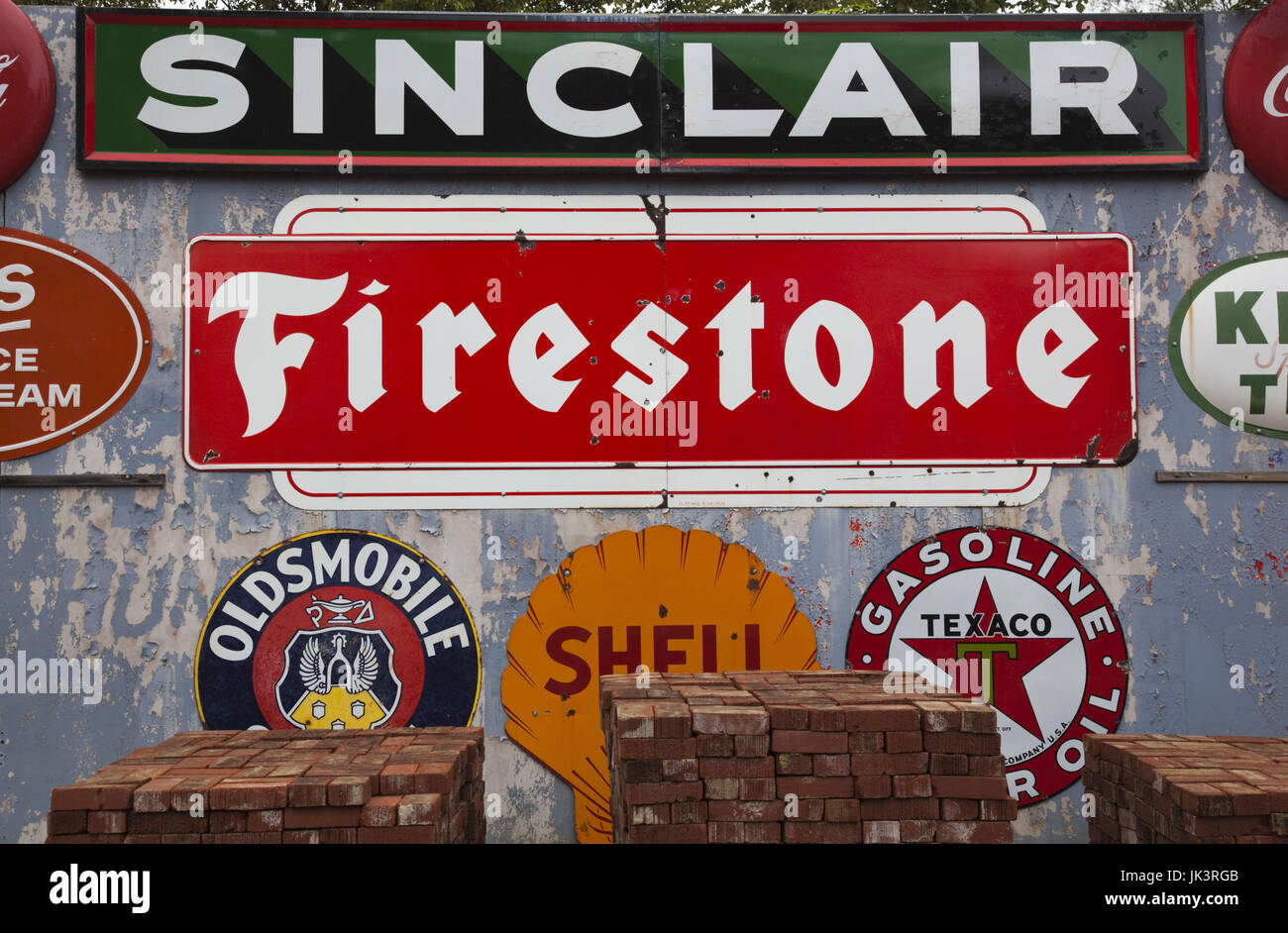 USA, Alabama, Mooresville, old gasoline station signs Stock Photo