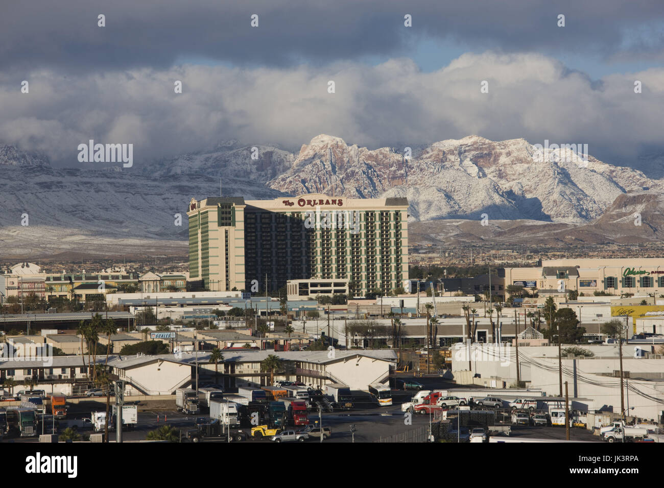 USA, Nevada, Las Vegas, view west of Interstate 15 showing snow on