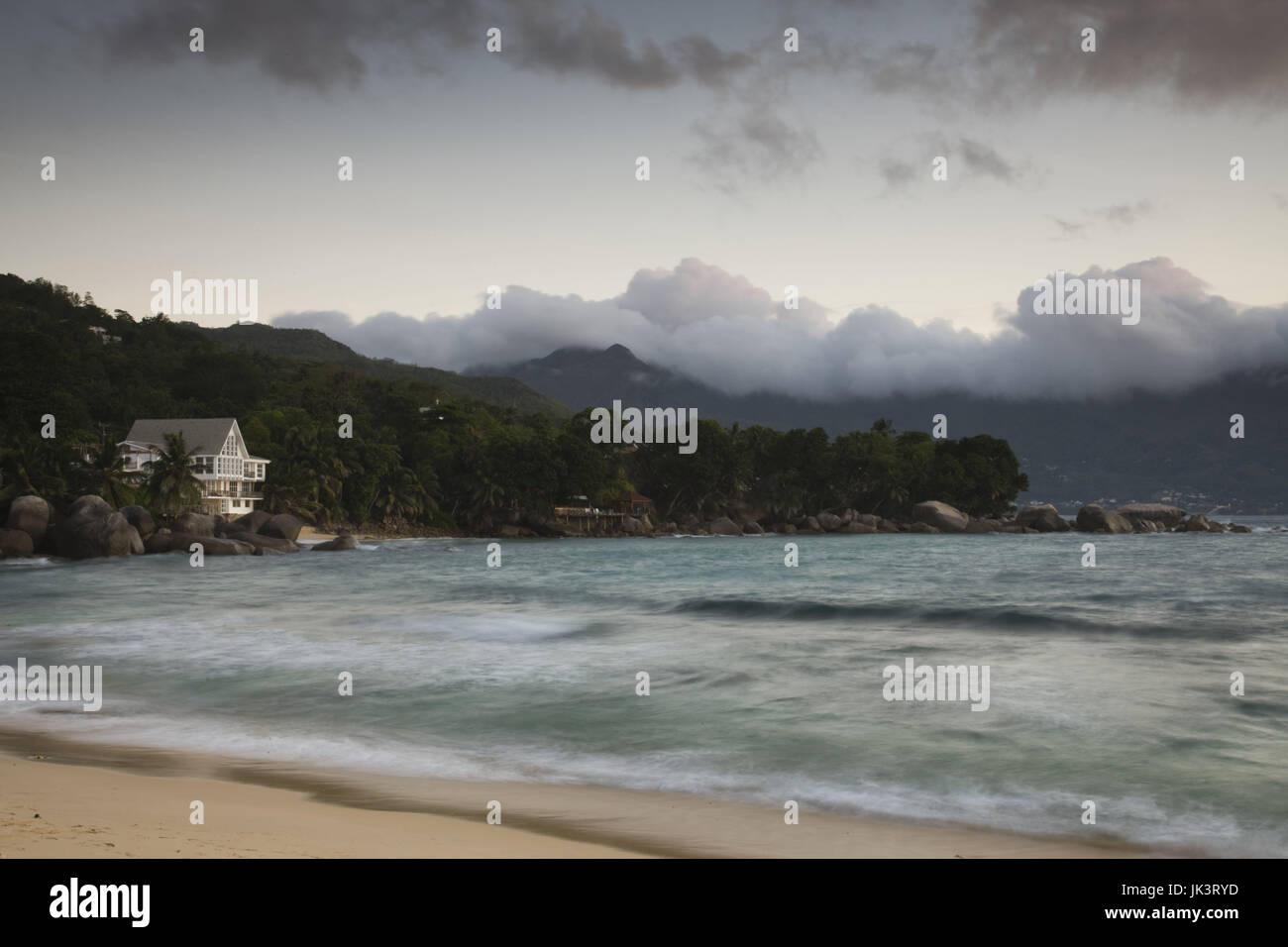 Seychelles, Mahe Island, Beau Vallon, Beau Vallon Bay, dusk Stock Photo