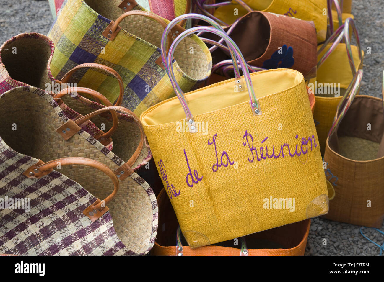 France, Reunion Island, St-Paul, Seafront Market, Reunion-made handbags Stock Photo
