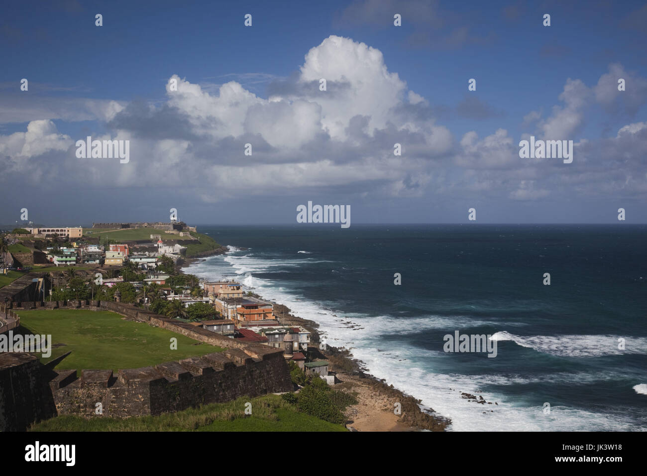 Puerto Rico, San Juan, Old San Juan, El Morro Fortress and La Perla village from Fort San Cristobal, elevated view Stock Photo