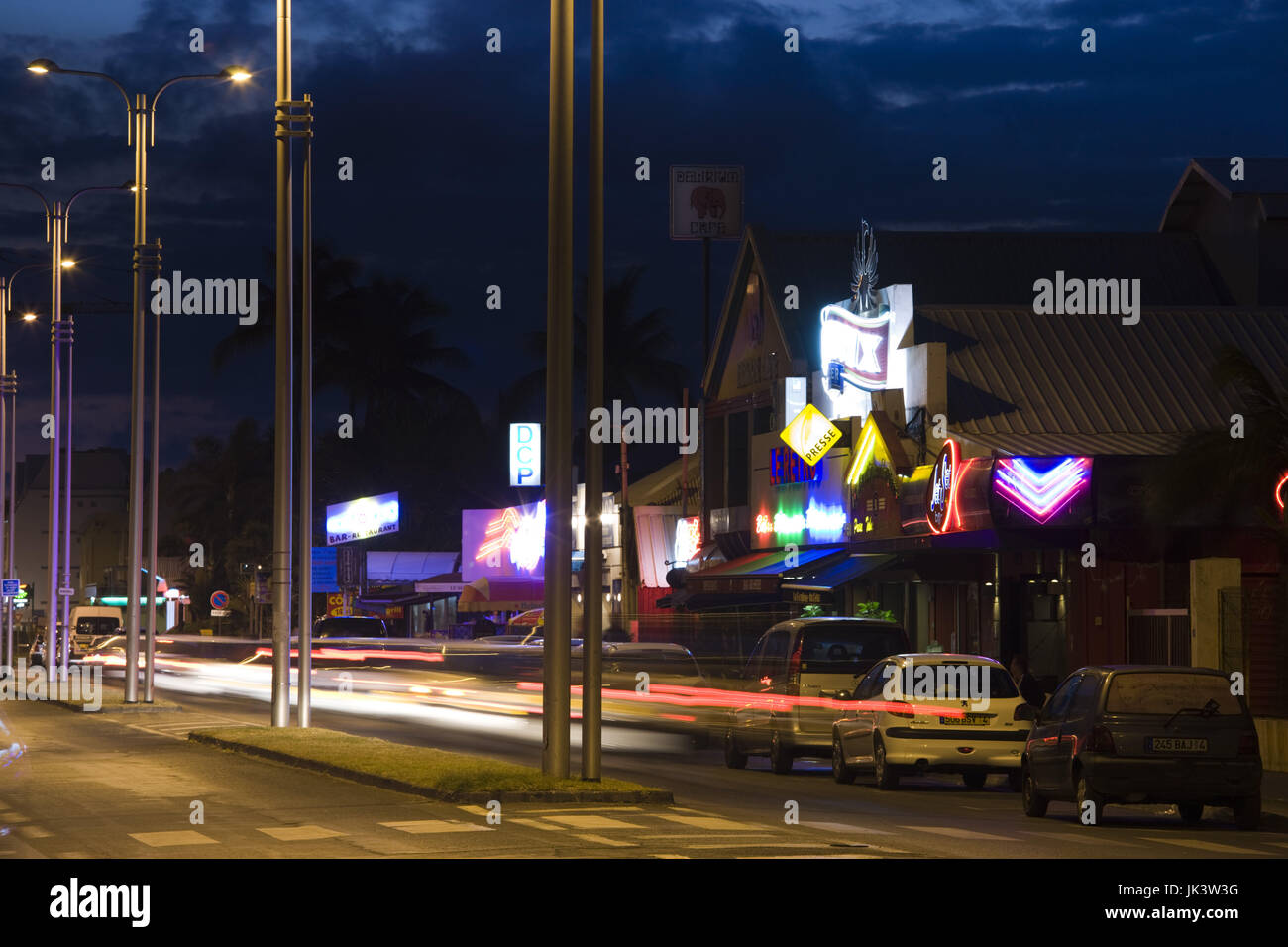 France, Reunion Island, StPierre, cafes and clubs, Boulevard HubertDelisle, evening Stock
