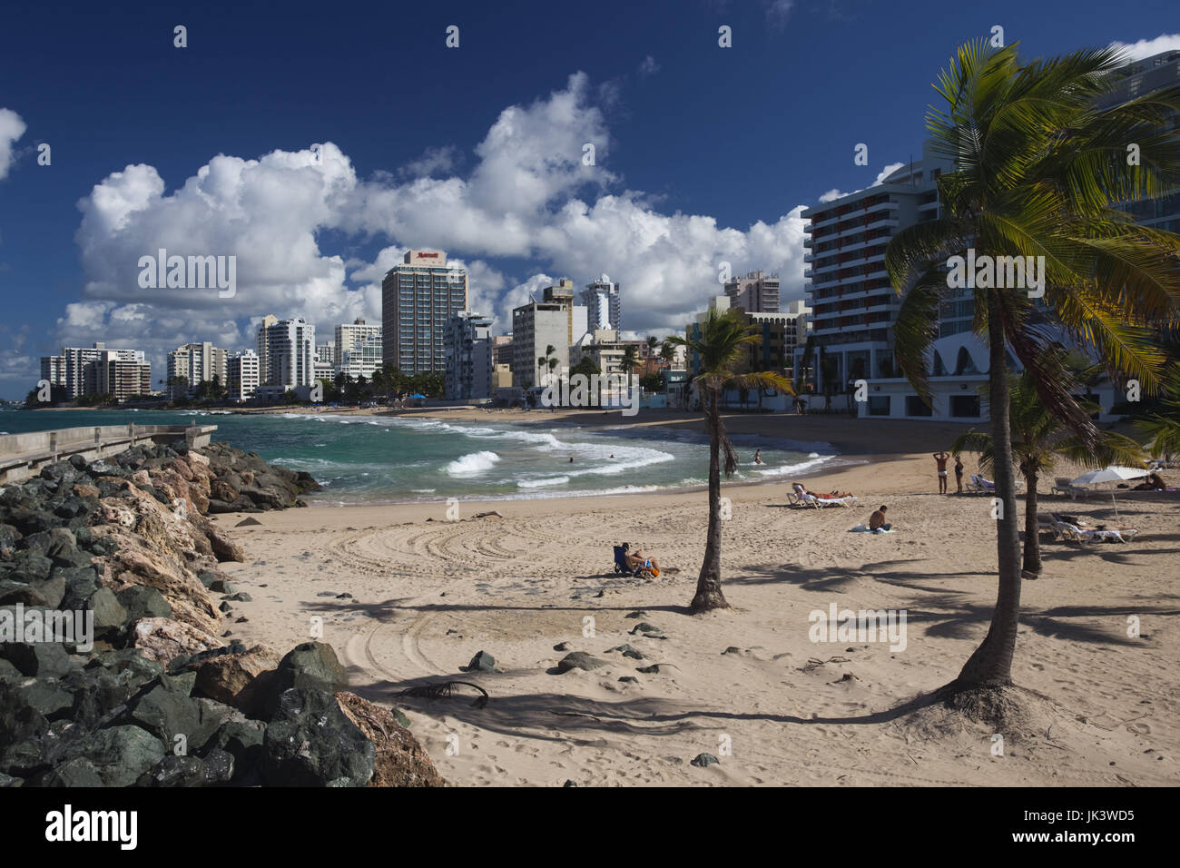Puerto Rico, San Juan, Condado, Condado high rise buildings and Condado Beach Stock Photo