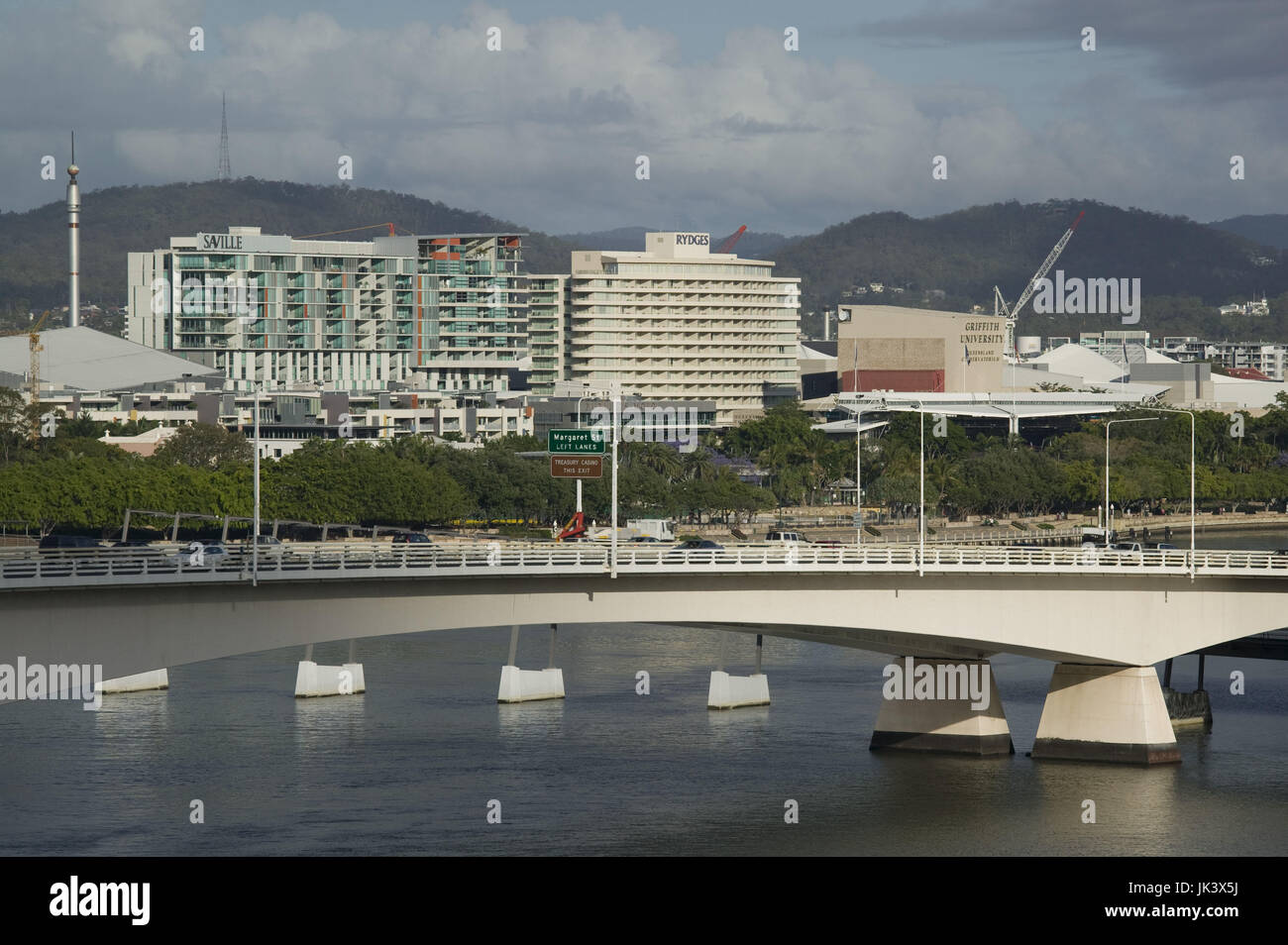 Australia, Queensland, Brisbane, Captain Cook Bridge over the Brisbane River, Morning, Stock Photo