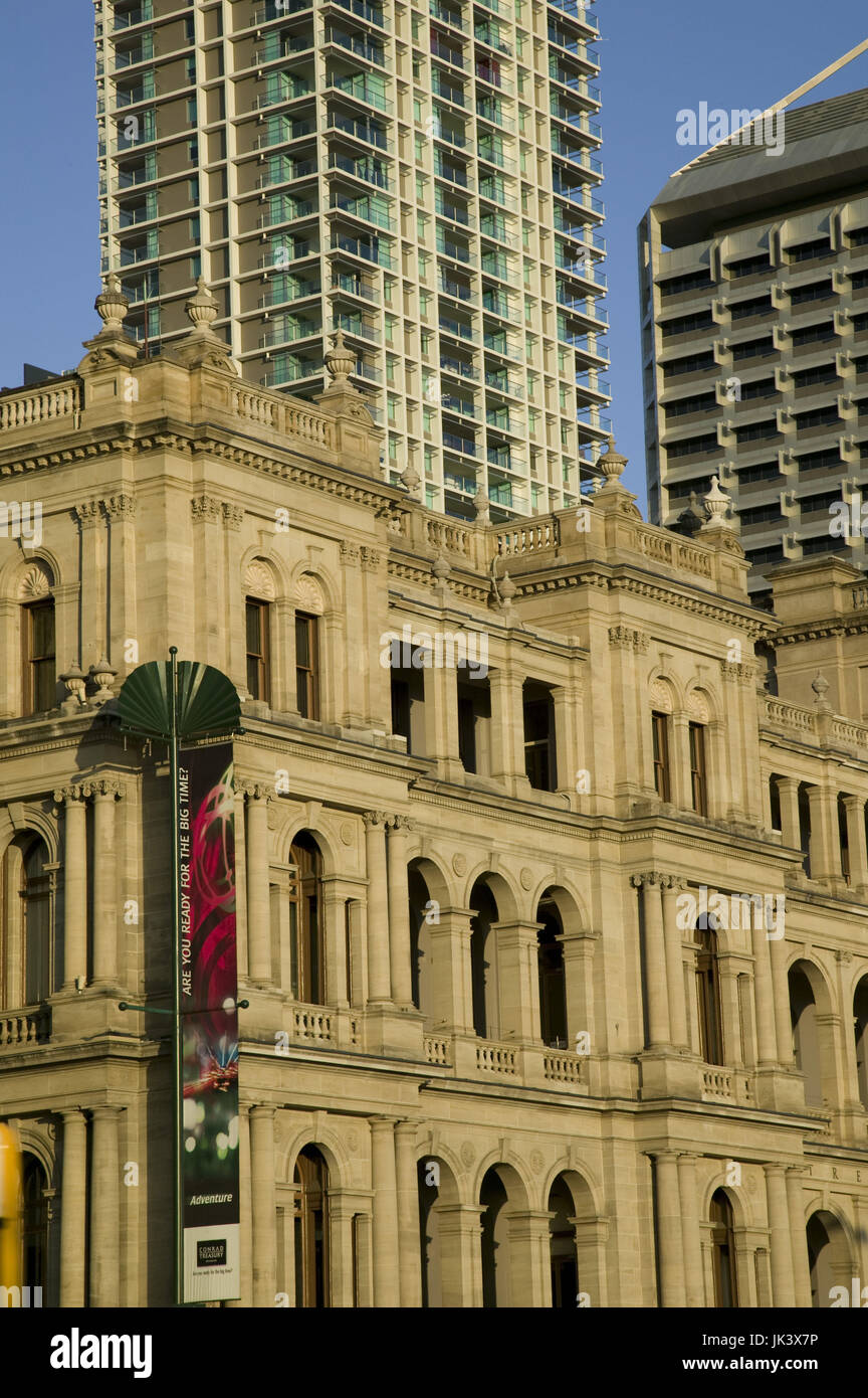 Australia, Queensland, Brisbane, Late afternoon light on the Old Treasury Building, now a 24-hr Casino, Stock Photo