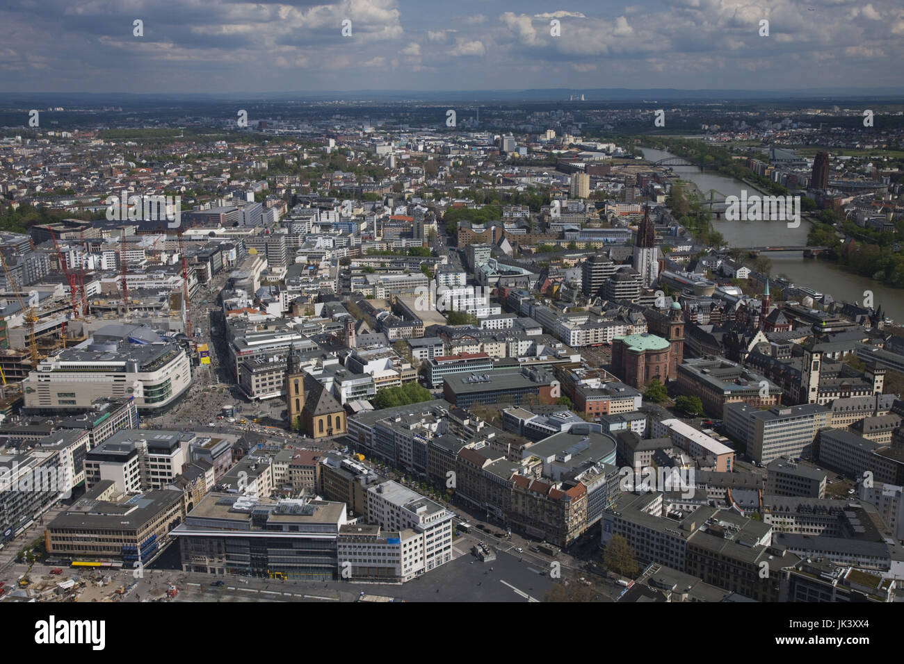 Germany, Hessen, Frankfurt am Main, Main Tower view, Hauptwache square and Zeil shopping district, Stock Photo