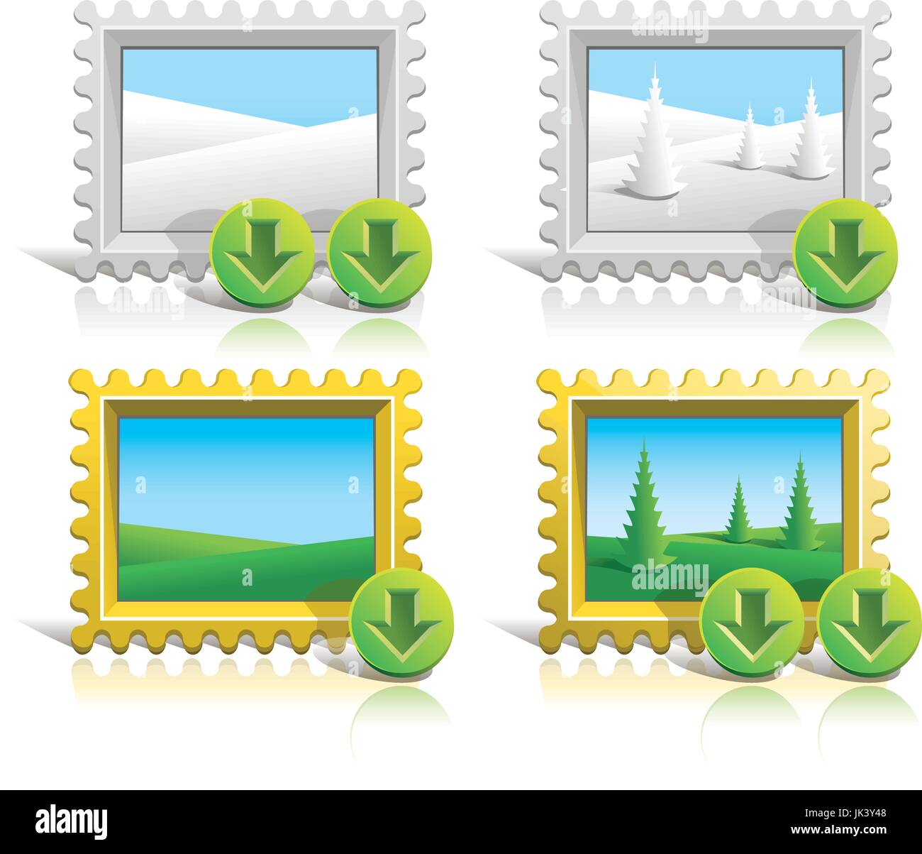 icon downloads summer and winter landscapes within Stock Vector