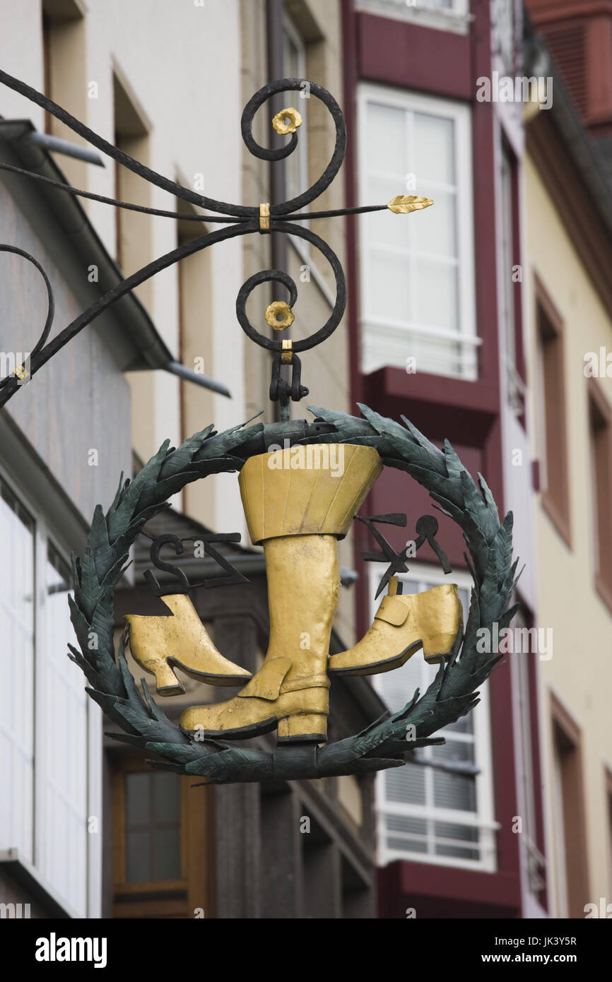 Germany, Rheinland-Pfalz, Koblenz, Sign for Shoe Maker shop, Stock Photo