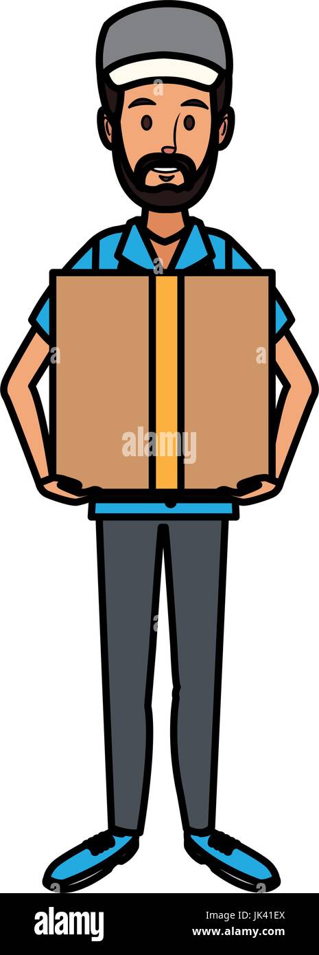 delivery man holding box postal courier package Stock Vector Image ...