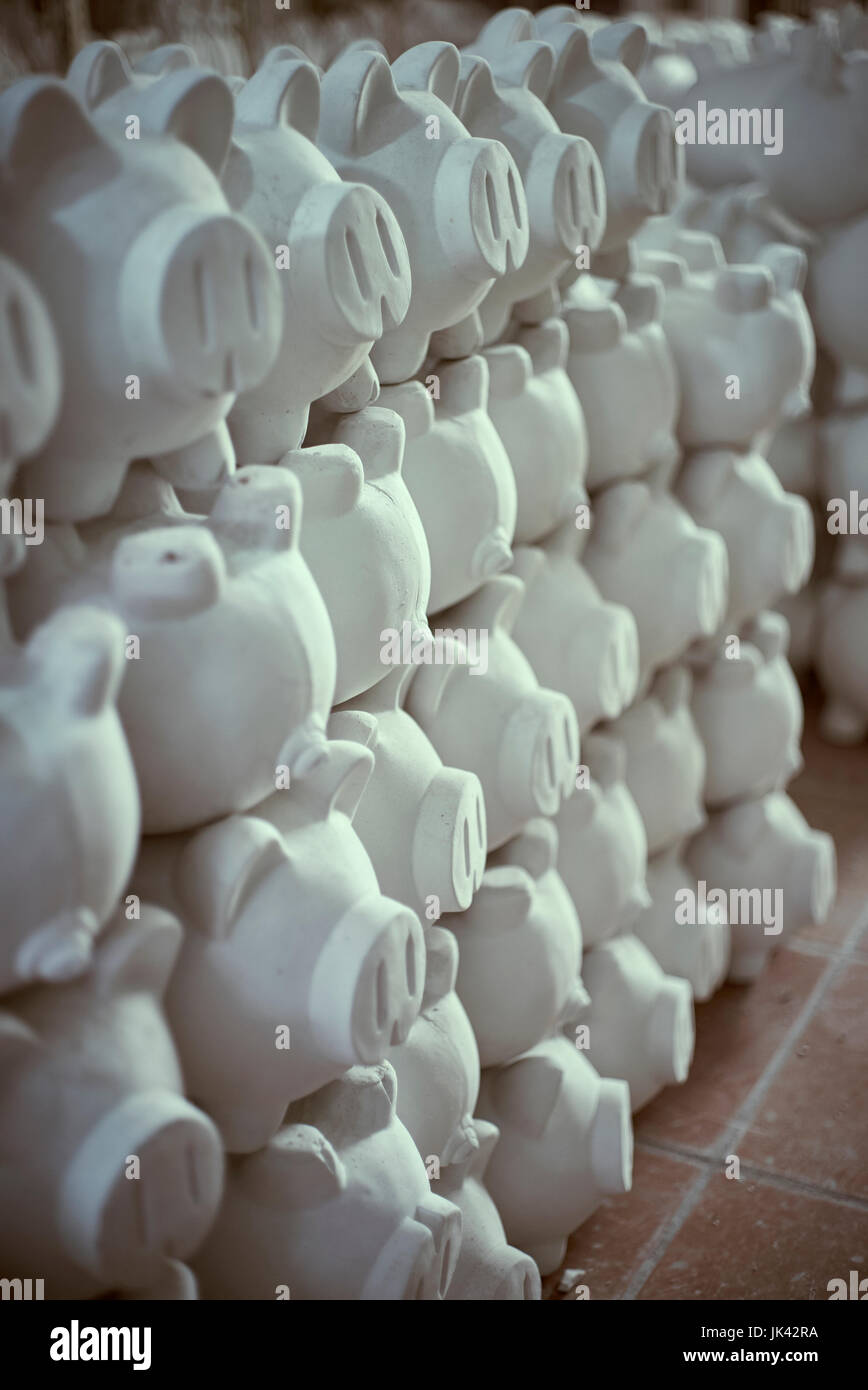 Pile of white piggybanks Stock Photo