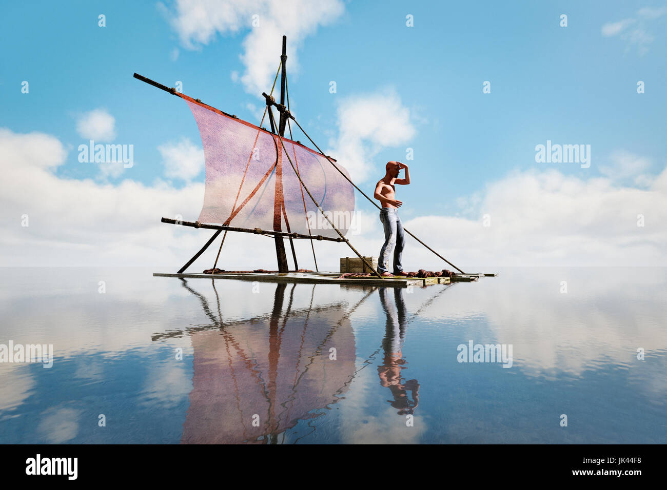 Man stranded on raft Stock Photo - Alamy